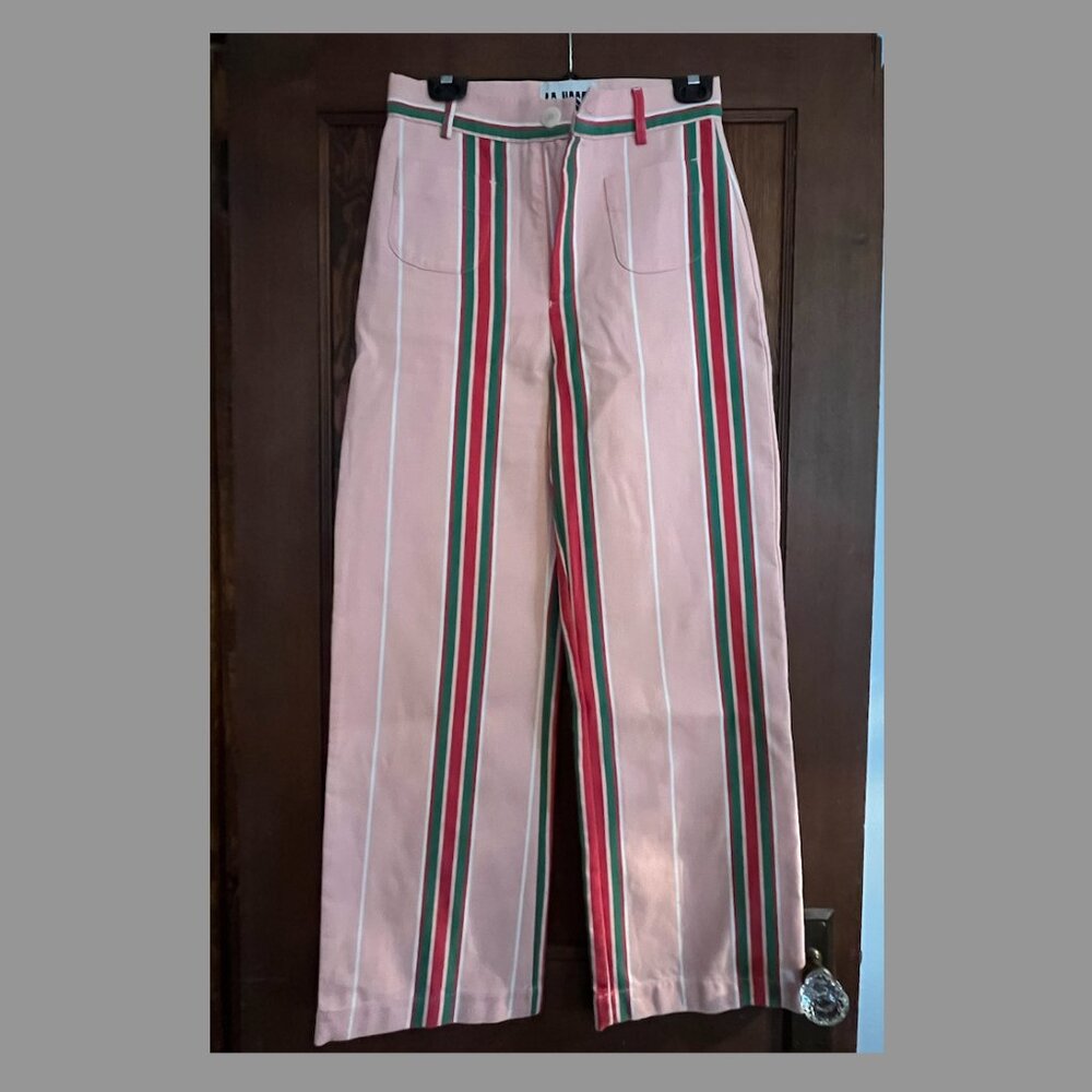 La Veste Striped Trousers Pants Medium M Pink Red Green Stripe